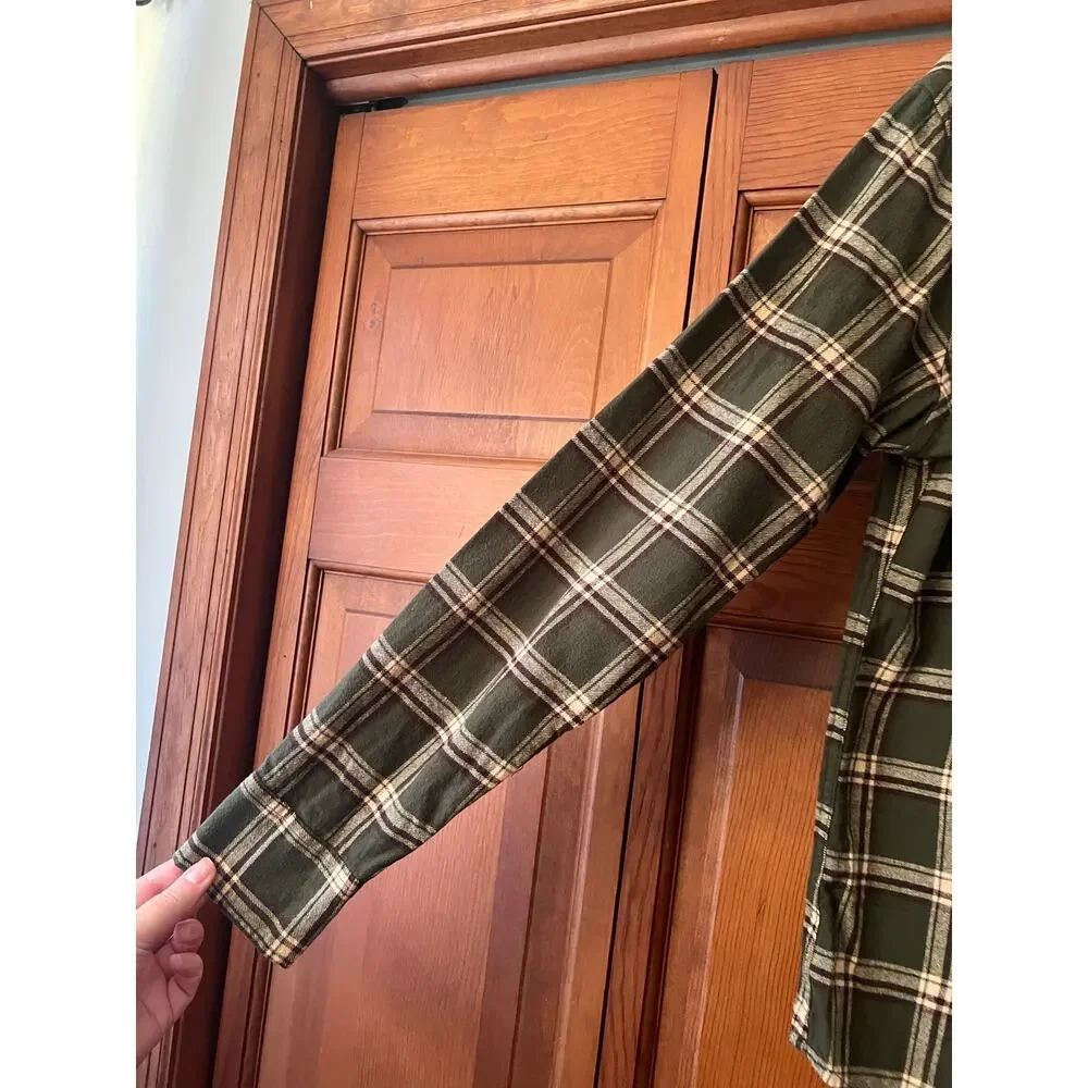 NWT J. Crew Men's Classic Flannel Shirt Plaid Spanish Moss Green Pale Oak SZ XS